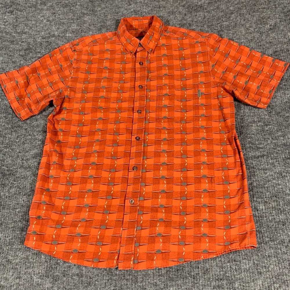 Woolrich Shirt‎ Mens Large Orange Short Sleeve Button Kayak Outdoors Relaxed Fit